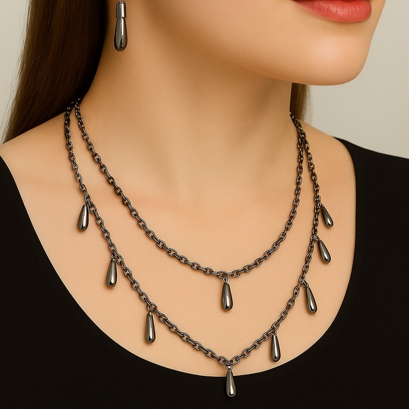 St. John Gunmetal Necklace and Earring Set - Picture 1 of 11